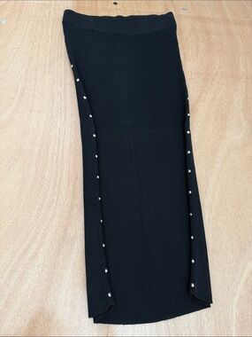Zara Black Midi Skirt with Side Stud Detail
